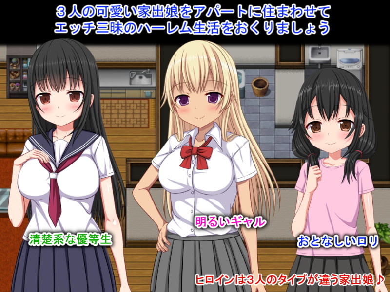 [SLG/日文][纯爱/萝莉/援交/后宫/处女]いえで荘～家出娘とハーレム性活+全回想存档 SLG 第2张